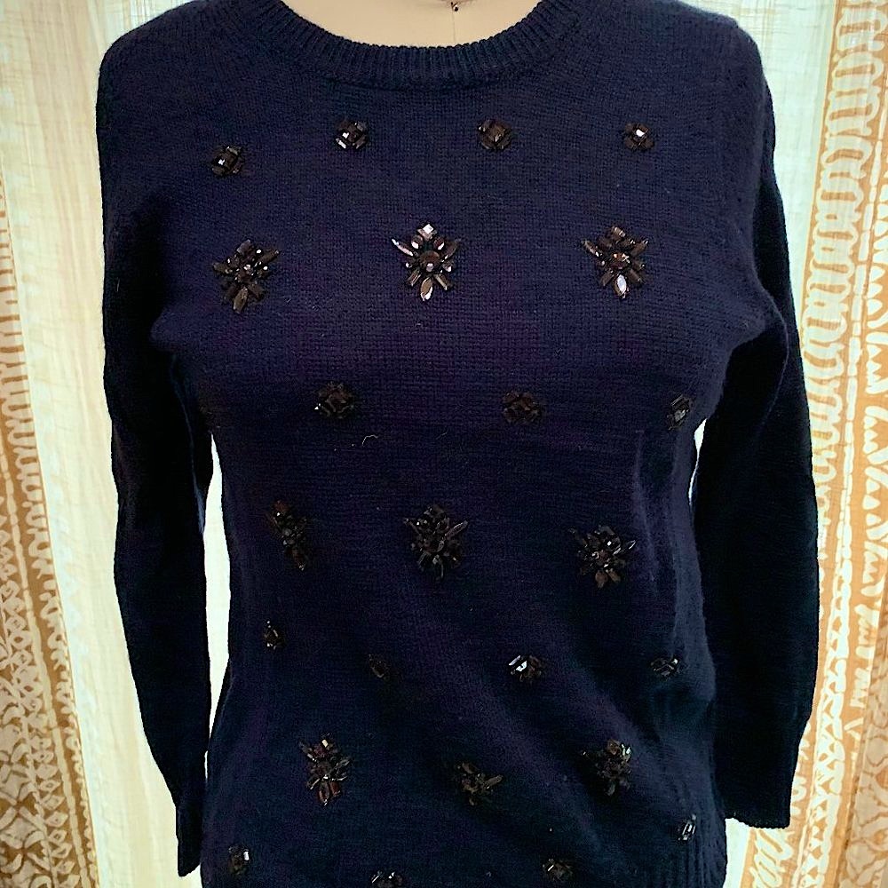 J. Crew Navy Jeweled Sparkle Knit Sweater